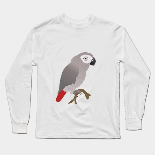Cute African grey parrot vector Long Sleeve T-Shirt by Bwiselizzy